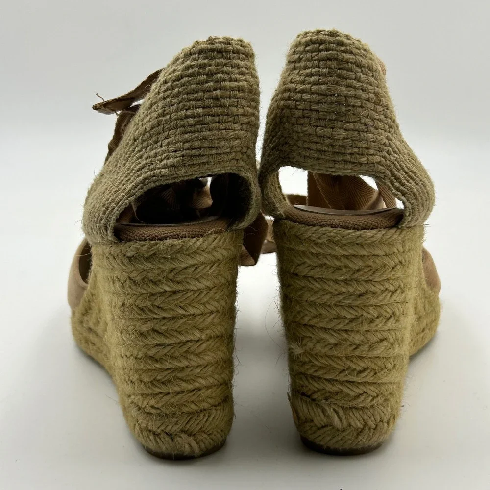 Aldo Espadrille Wedge Sandals Womens 8.5 Tan Suede Ankle Tie Boho Summer Chic